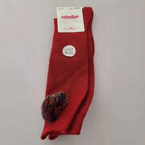 NWT Condor Barcelona Wool Pom Pom Knee Socks Size 4 Red Fall Autumn - Picture 1 of 4