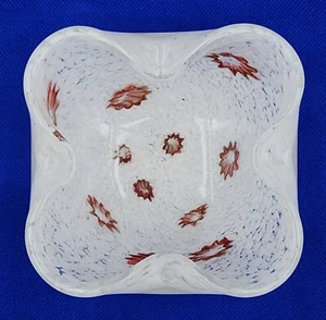 Vtg Murano Glass Ashtray White flakes Brown Millefiori flowers Mid-C Modern 5x5" - Picture 1 of 11