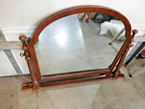 Antique ~  Salvage ~ Walnut Mirror Turned Arms ~ similar to Barley         #1775 Cover