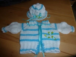 Puppen Strickjacke + Mütze, zum Beispiel Baby Born Garnitur, Puppenjacke - Bild 1 von 4