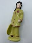 Vintage Asian Woman Porcelain Statue 9" Green Female Girl Antique 