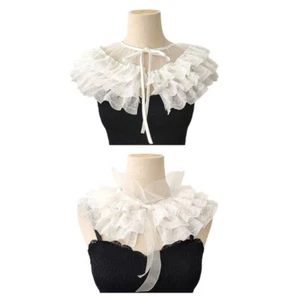 Womens Lace Up Detachable Fake Collar Layered Ruffle Lace Shawl Scarf for Dress - Picture 1 of 10