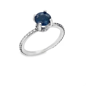 GENUINE SAPPHIRE AND DIAMOND HALO PLATINUM RING 6.25 - Picture 1 of 13