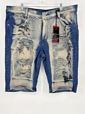 Lion Dynasty Jean Shorts Size 40 Distressed Splatter Loop Hip Hop Mens - Image 1 of 4