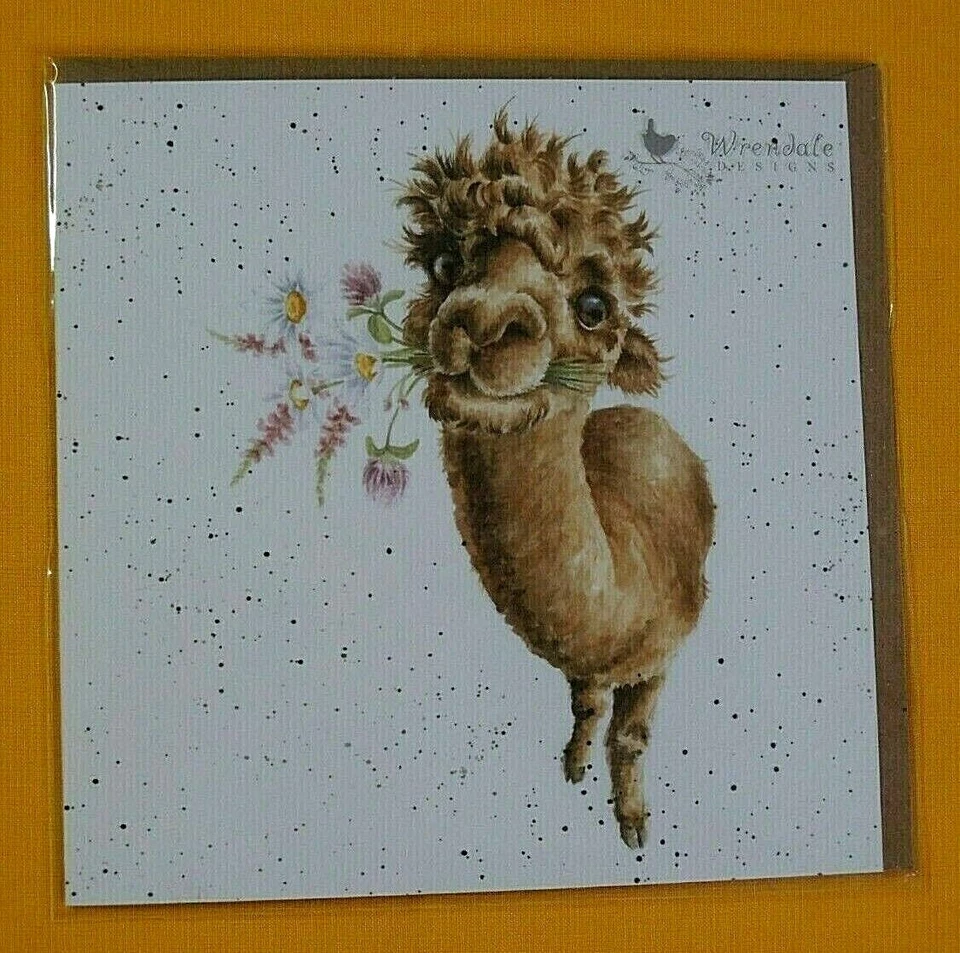 Wrendale Design Klappkarte Grußkarte süßes Lama mit Blumen