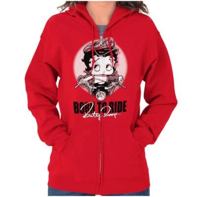 Biker Betty Boop Born To Ride Retro Cartoon Womens Zip Hooded Sweatshirt Hoodie - Image 1 of 4