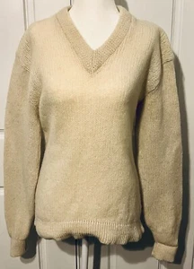 Vintage 1950s Ivory McGregor The Big Beat 100% Shetland Wool V-Neck Sweater M/L - Picture 1 of 5
