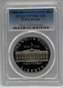 1992 W WHITE HOUSE COMMEMORATIVE PROOF SILVER DOLLAR PCGS PR70DCAM - Picture 1 of 2