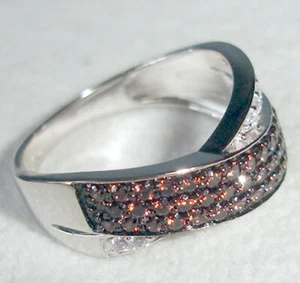 Sterling Silver RING w/Swarovski CZ's Fancy Crossover Brown & White by Lenox New - Picture 1 of 3