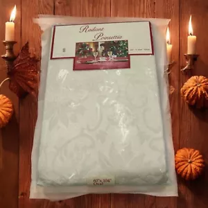 Brownstone Gallery Ivory Damask Poinsettia Tablecloth 60”x104” LinensnThings NOS - Picture 1 of 10