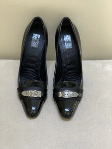 Gucci Patent Leather Decollete Heels Pumps Womens 11 41 Black Buckle Silver - Picture 1 of 7