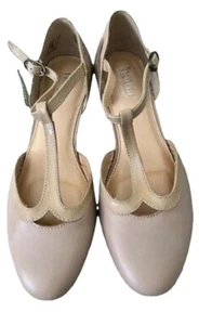 Hotter Rumba T-Bar Shoes UK 5.5 Nude Cream Leather Worn Once - Picture 1 of 11