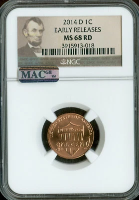 2014 D LINCOLN LOGO CENT NGC MS68 PQ ER MAC FINEST GRADE SPOTLESS . - Image 1 of 2