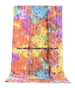 Indian Floral Tie Dye Kantha Quilt Bedspread Throw Cotton Queen Blanket Gudri - Picture 1 of 3