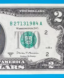 B 2713 1984 A : TRAILING YEAR 1984 $2 Two Dollar Bill Serial Number Uncirculated - Picture 1 of 3