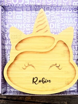 Personalisierte Bambus Baby Saug Einhorn Platten - Bild 1 von 4