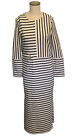 Tory Burch White & Black Stripe Maxi Long Sleeve Dress Women?S Medium 44982