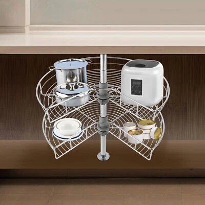 24"Kidney Chrome 2-Shelf Lazy Susan Kitchen  Base Cabinet Corner Organizer Rack - Image 1 of 4