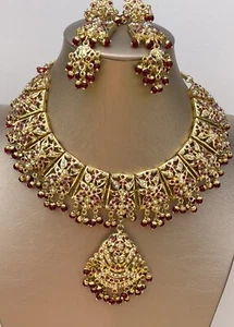 Vergoldete Halskette Ohrring Rosa Z Set Jadau Handgefertigt - Bild 1 von 9