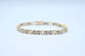 14k Vintage Two Tone Gold And Diamond Tennis Bracelet. - Picture 1 of 8