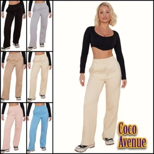 Ladies Fleece Lined Trousers Sweatpants Elastic Waist Wide Leg Loungewear Pants - Picture 1 of 43