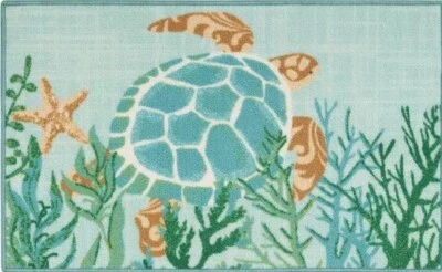 ALFOMBRA DE COCINA ESTAMPADA DE NYLON (espalda antideslizante)(17"x28") SEALIFE, ESTRELLAS DE MAR Y TORTUGA, SIN RESERVA Foto 1 de 2