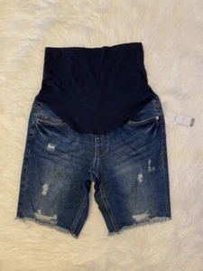 Time And Tru Size Maternity Jean Shorts Womens Size Small Distressed Bermuda - Picture 1 of 5