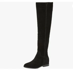 Black Women Almond Toe Knee High Boots with Partial Zipper Stretchy Long Boot - Picture 1 of 8