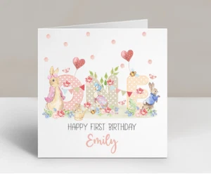 Personalised 1st Birthday Card Flopsy Puddle Duck Girls Peter Rabbit One Today - Picture 1 of 2