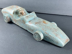 Wood Roadster Race Car Model Rustic Blue Patina Vintage STYLE Folk Art Decor - Picture 1 of 12