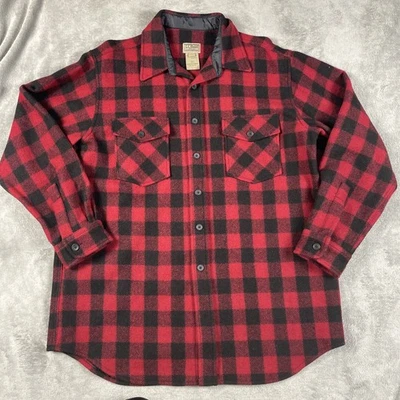 LL Bean Red Black Buffalo Plaid Jacket Coat Shirt Wool Hunting Men’s  L - Image 1 of 4