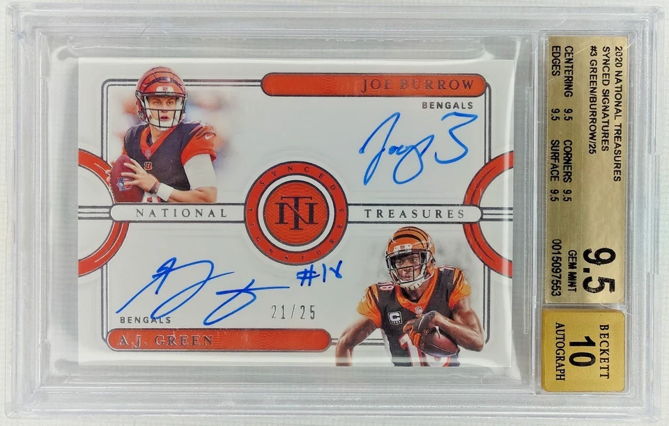 2020 National Treasures Joe Burrow A.J. Green Rookie Auto 21/25 BGS 9.5/10 RPA - Image 1 of 2