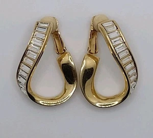 Vintage Swarovski Swan Logo Earrings Gold Tone Crystal Clip-on - Picture 1 of 6