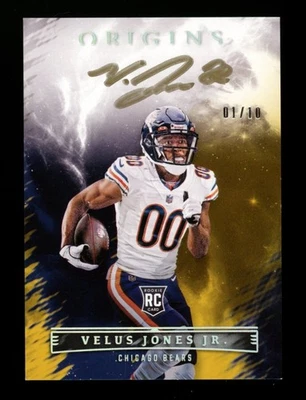 2022 Panini Origins Velus Jones Jr Rookie Gold 01/10 Auto Autograph CB91 RC - Image 1 of 2