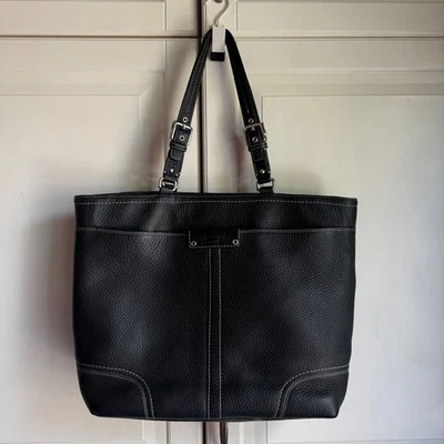 Coach Black Soft Milled Leather Tote Bag Purse Hamilton Y2K Womens F13083 New - Image 1 of 4