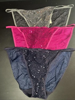 Bragas de bikini de colección 3 pr de nailon y lentejuelas metálicas corte alto talla 7 Ellemenno Foto 1 de 4