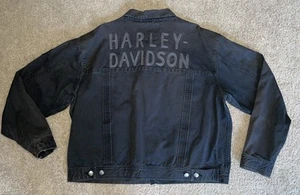 vintage 2003 jean jacket HARLEY DAVDISON motorcycle 2XL Gray Faded DENIM Y2K - Picture 1 of 11