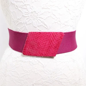 Cinturón Mujer De Colección Años 80 L Magenta Elastizado Ancho Piel de Serpiente Hebilla Trapezoidal - Imagen 1 de 12