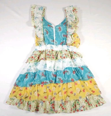 Mini Vestido Love Shack Elegante Talla M Phyllis Con Volantes en Niveles Azul Amarillo Floral Foto 1 de 4