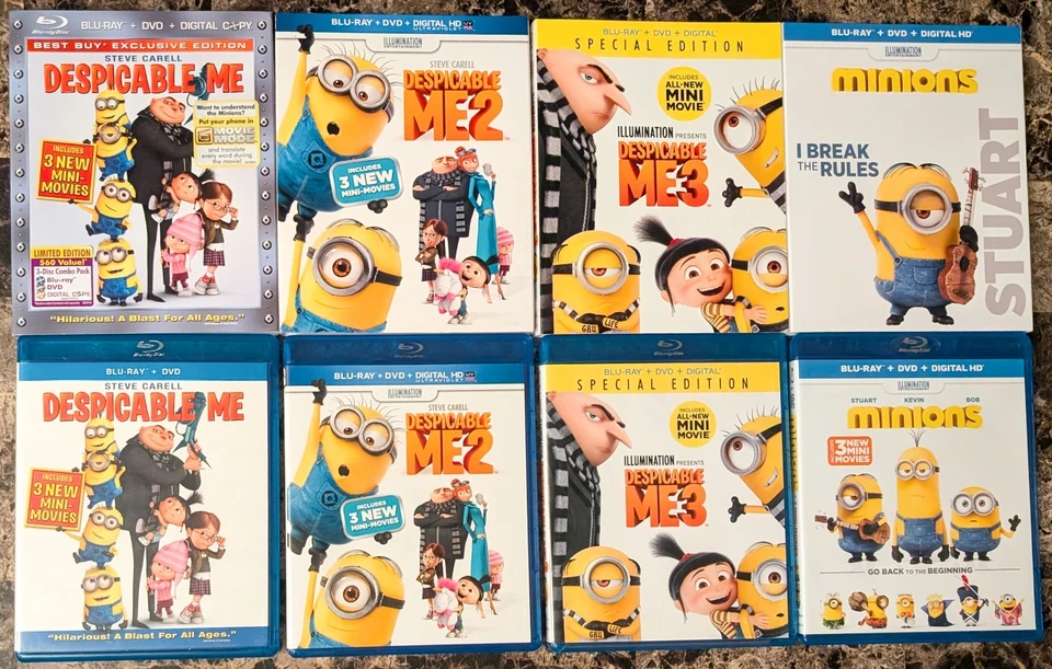 Despicable Me 2 3 Trilogy & Minions Blu-ray + DVD Lot 10-Disc Set w Slipcover - Image 1 of 1