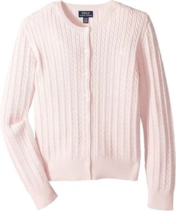 Polo Ralph Lauren - Girl's Cable Knit Cotton Cardigan, Hint of Pink, XL - Picture 1 of 1