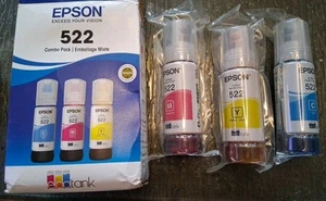 3er Pack Epson 522 Cyan/Magenta/Gelb Kapazität Tintenflasche Kombipack 6/2029 - Bild 1 von 3