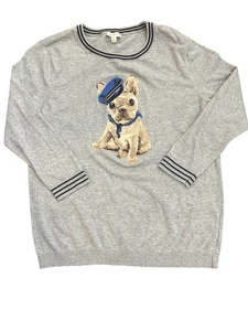 Talbots Pullover grau Rundhals Französische Bulldogge Damen Medium Frenchie 3/4 Arm - Bild 1 von 6