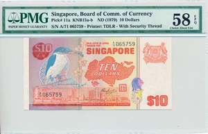 Board of Comm. of Currency Singapore $10 ND(1979) PMG 58EPQ - Picture 1 of 2