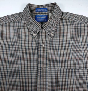 Sir Pendleton Button Down Hemd Gr. L Schurwolle braun hellbraun blau kariert Vintage USA - Bild 1 von 8