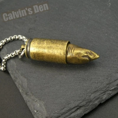 Collar colgante de bala con cabeza de tiburón de latón macizo punk divertido regalo Foto 1 de 4