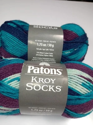 Lote de 2 madejas de hilo de calcetines Patons Kroy - azul frambuesa-cada madeja 166 yardas Foto 1 de 2