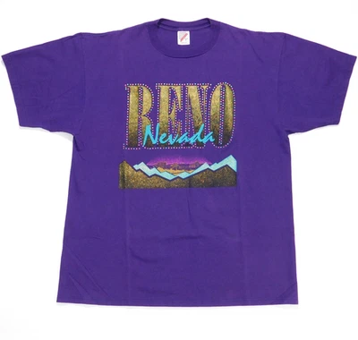 Vintage Original 1980s 1990s RENO NEVADA Purple Skyline Jerzees T Shirt Men's XL - Image 1 of 4