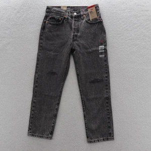 Levis Jeans Womens 27 Black 501 Straight Cropped Mid Rise Acid Wash Denim Grunge - Picture 1 of 15