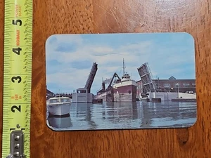 RARE OLD VINTAGE POSTCARD STEAMSHIP R E MOODY ALPENA MICHIGAN BRIDGE DOUBLE LEAF - Picture 1 of 2